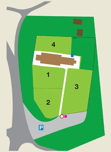 Melum kirkegård rund kirken. Illustrasjon.